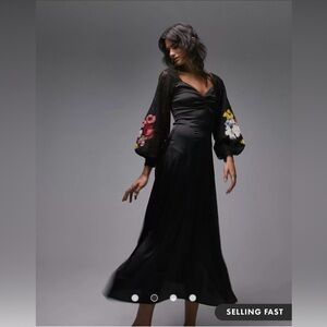 Topshop premium satin and lace midi dress with colorful embroidery